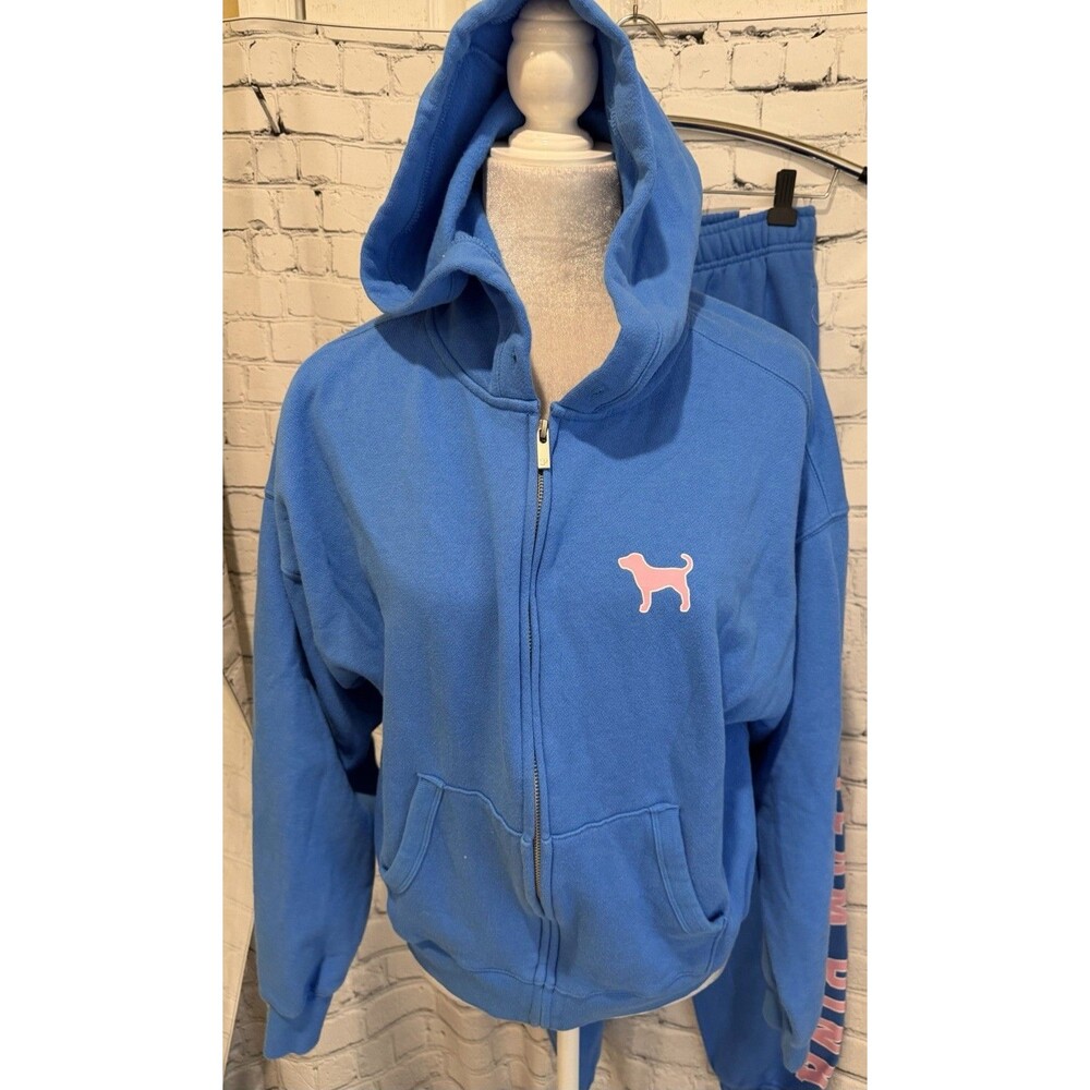 Victoria Secret PINK Blue Full Zip Hoodie XS & NWT Sweatpants Small - Picture 3 of 16